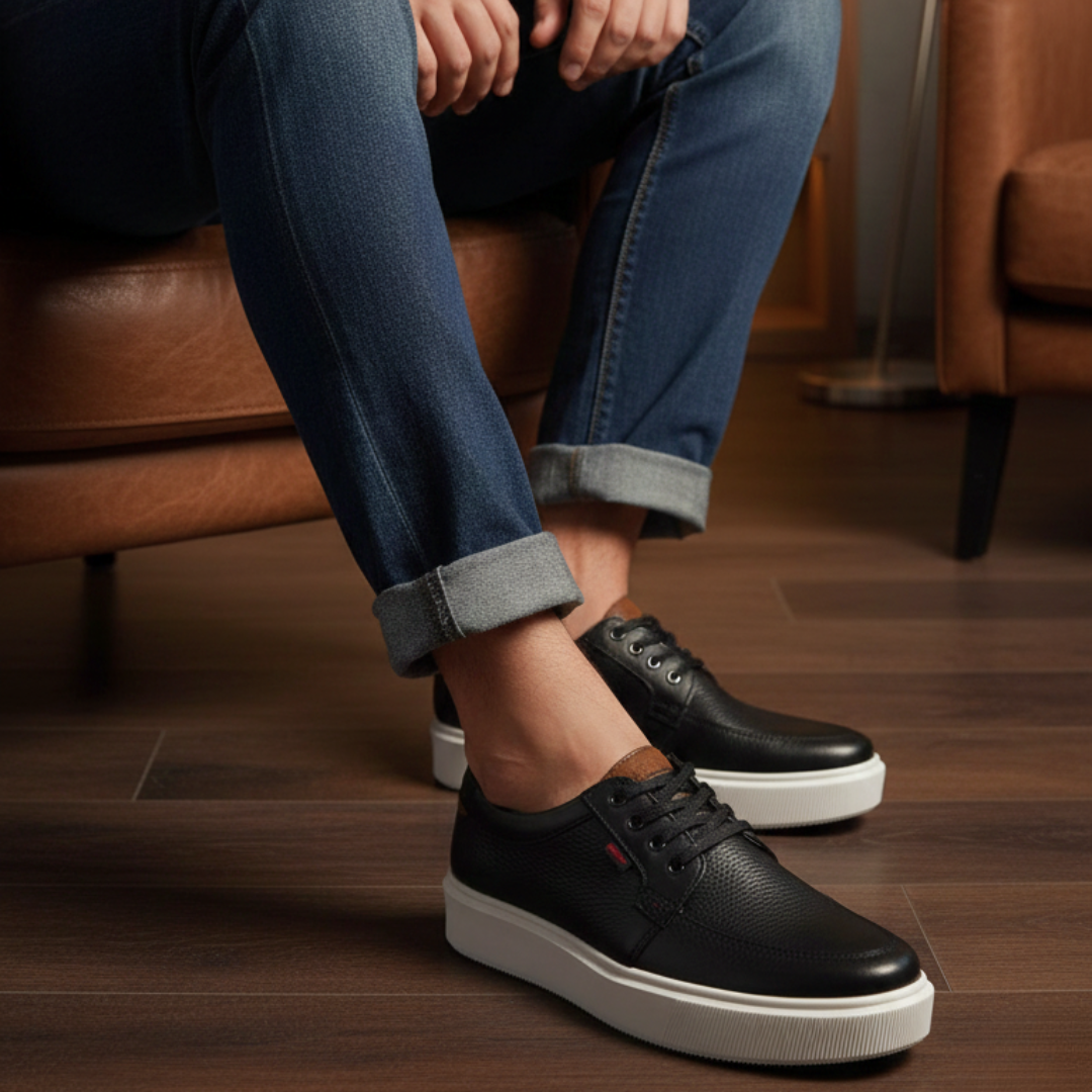 Zapato casual M3 de piel negra de grano visible con suela blanca - Calzado Jácome (vista 3)