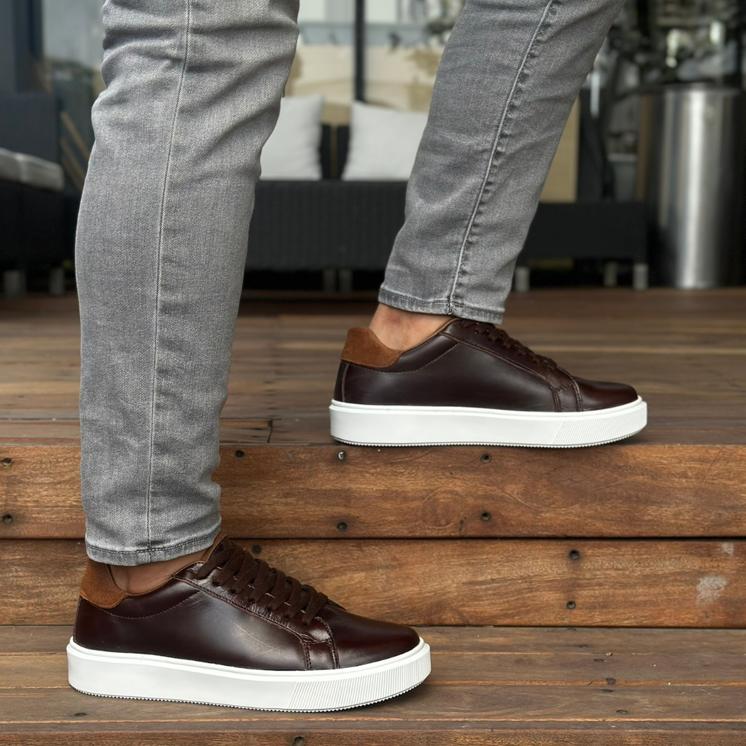 Tenis Denim de piel café chocolate con detalle de gamuza en el talón - Calzado Jácome (vista 4)