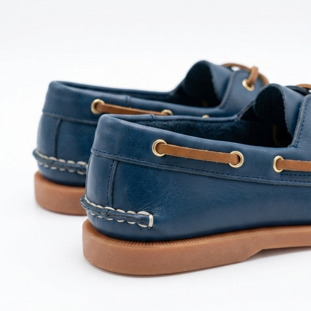 Zapato marinero Capri de piel azul tejida a mano - Calzado Jácome (vista 2)