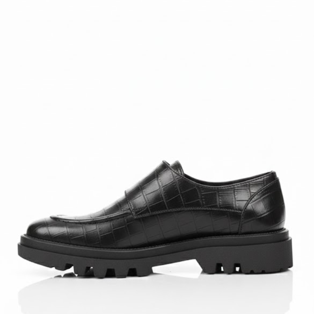 Zapato Monk Balboa de piel grabada tipo coco color negro - Calzado Jácome (vista 3)