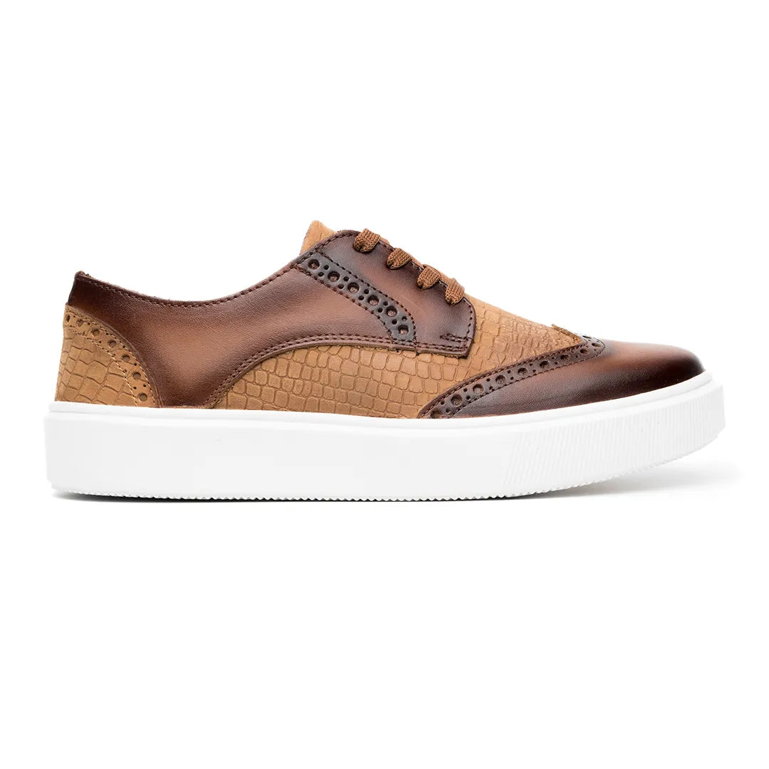 Tenis Cambridge piel miel sombreada con grabado patrón coco - Calzado Jácome (vista 2)