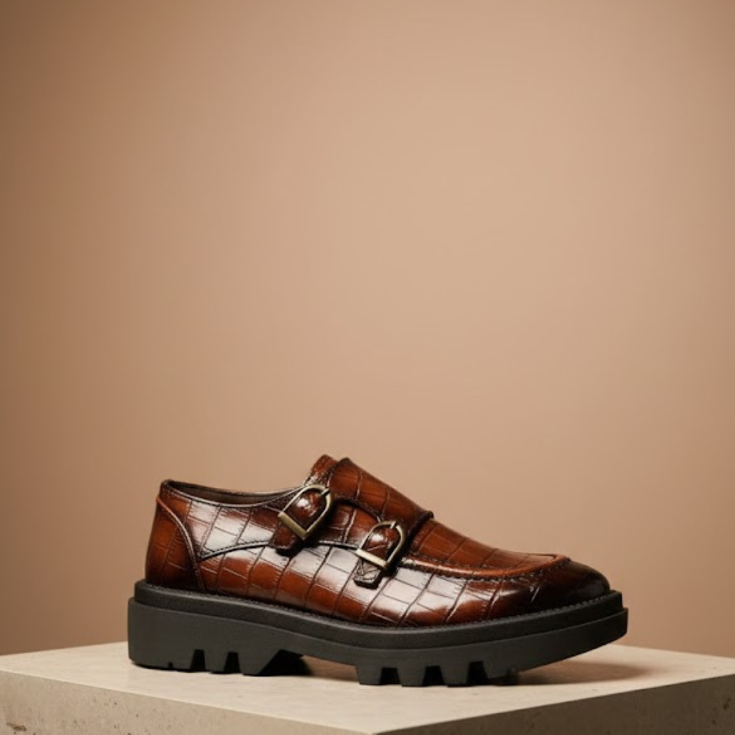 Zapato Monk Balboa de piel grabada tipo coco color maple - Calzado Jácome (vista 4)