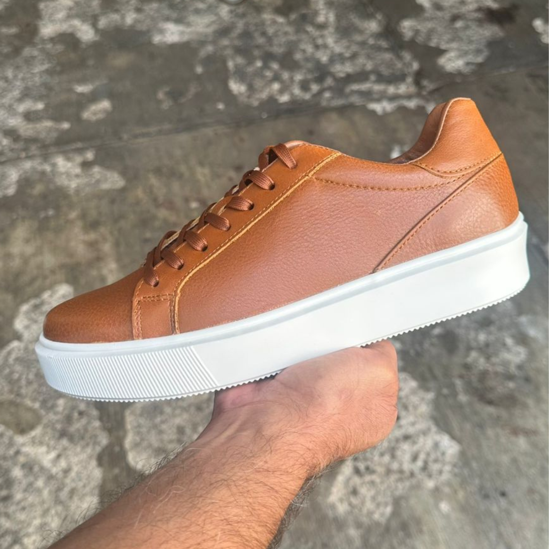Tenis Maple Denim de piel color maple con suela blanca - Calzado Jácome (vista 3)