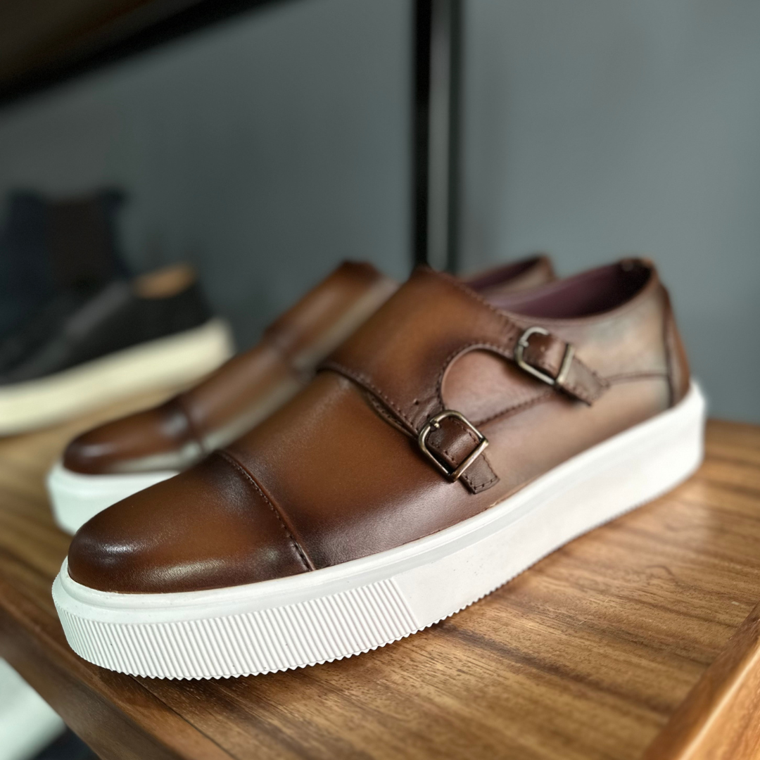 Zapato estilo Monk sombreado en piel color miel - Calzado Jácome (vista 7)