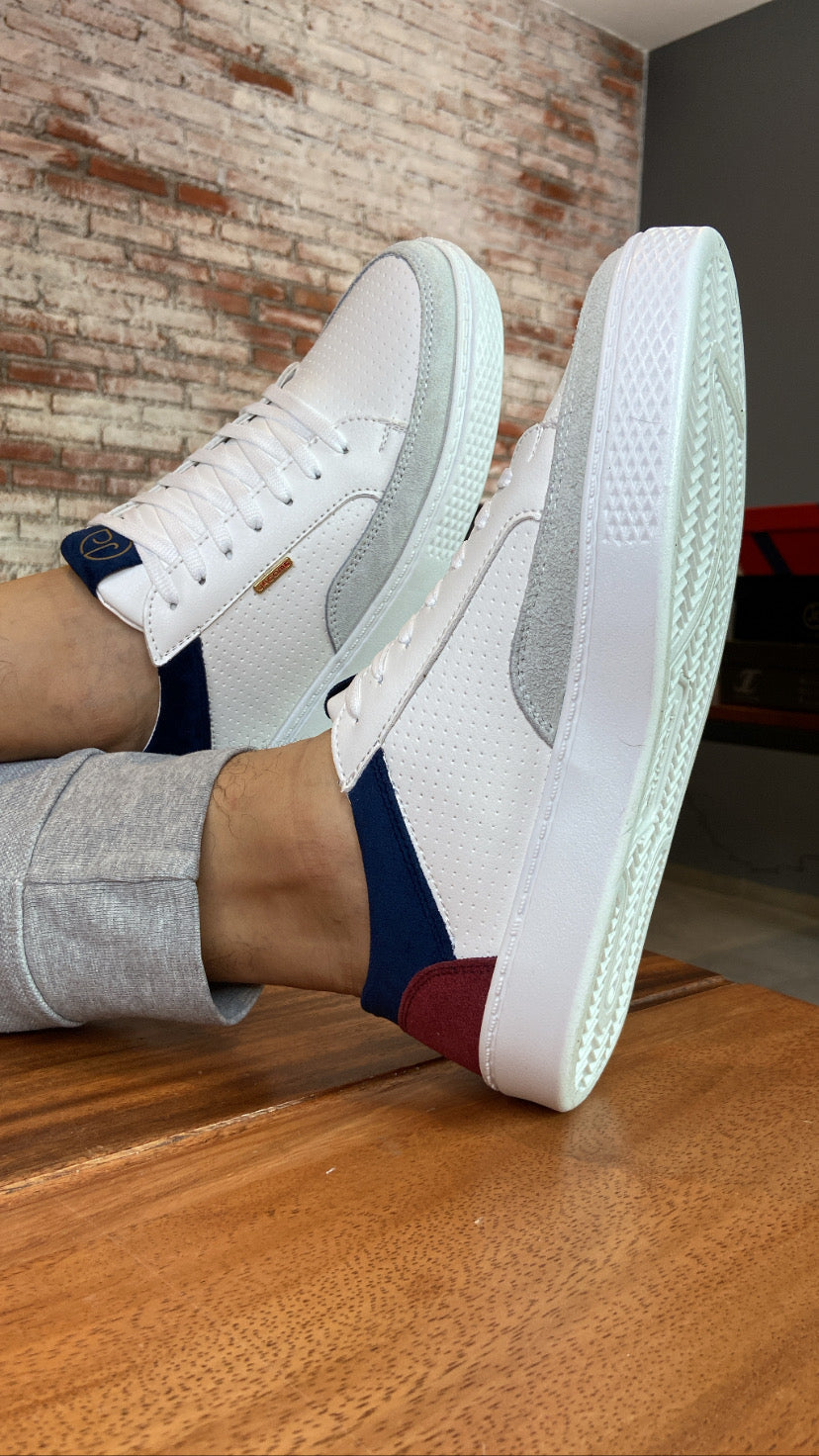 Tenis Bronx blancos con detalles en gamuza yeso, vino y marino - Calzado Jácome (vista 2)