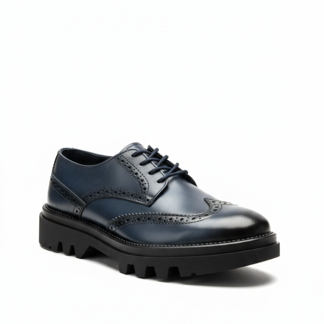 Zapato Balboa tipo brogue de piel atanada color marino - Calzado Jácome (vista 3)
