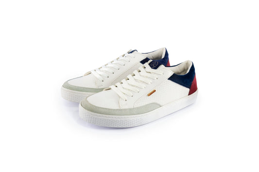Tenis Bronx blancos con detalles en gamuza yeso, vino y marino - Calzado Jácome